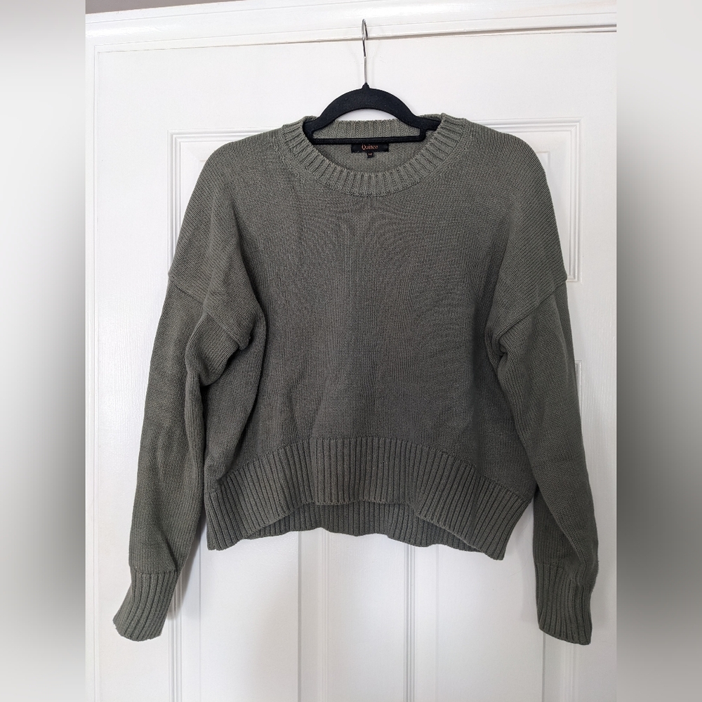 Quince Cotton Boyfriend Crew Sweater In Sage Green